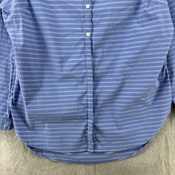 LL Bean Top Womens XL Blue Striped Button Up Notch Neck Roll Tab Sleeves Tunic - Picture 5 of 16